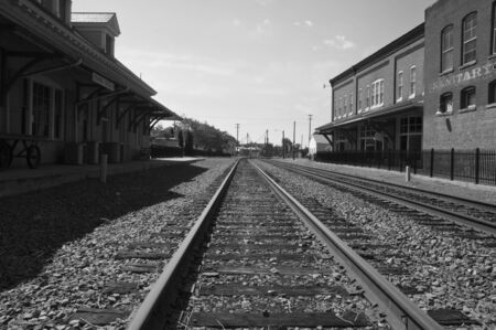 Black and White Train Stationの写真素材