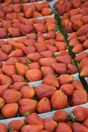 fresh strawberries in baskets at local farmers' marketの写真素材