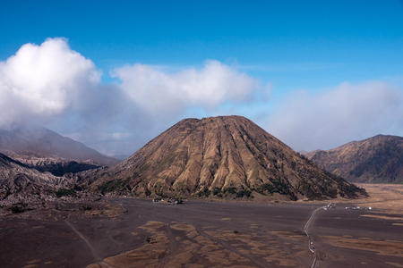 Mount Bromo, an active volcano with clear blue sky at the Tengger Semeru National Park in East Java, Indonesia.の写真素材