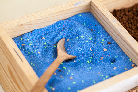 Colorful of fertilizer in wooden boxの写真素材