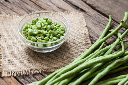 Yardlong bean in bowl on the wooden background