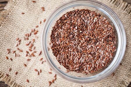 Flax seeds in a bowlの写真素材