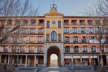 Arch of blood in the square Zocodover at sunrise in Toledo, Spain.のeditorial素材