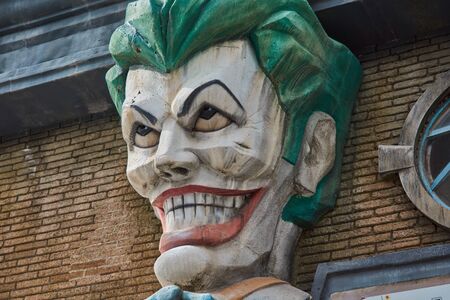 Parque Warner, San Martin de la Vega, Madrid, Spain; April 22 2018: The face of Joker painted with green hair and evil smile in San Martin de la Vega, Madridのeditorial素材