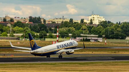 Berlin, Germany, 01.07.2018: Ryanair Boeing 737 aircraft flying out of Tegel Airportのeditorial素材