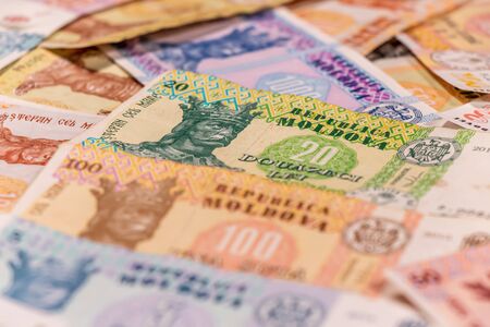 A composition of Moldovan leu. MDL banknotes providing great options to be used for illustrating...
