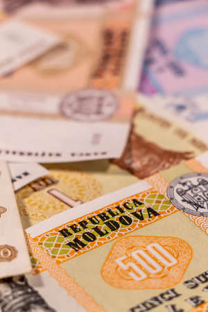 A composition of Moldovan leu. MDL banknotes providing great options to be used for illustrating...
