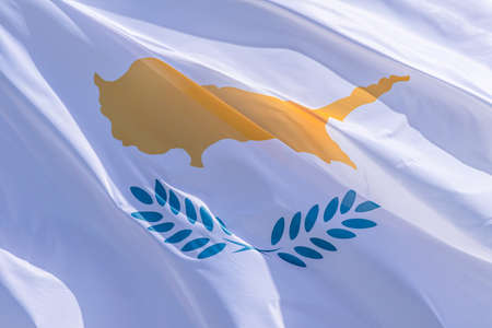 Part of Cypriot national flag waving, close-up. Republic of Cyprus, CYの写真素材