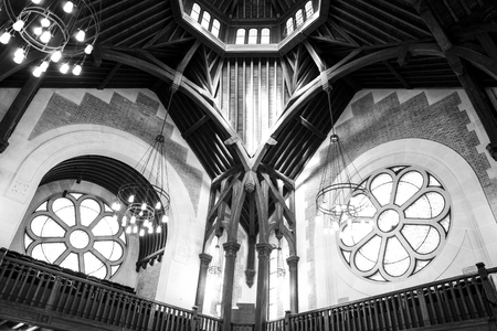 View of the interior of a beautiful timber and brick structureのeditorial素材