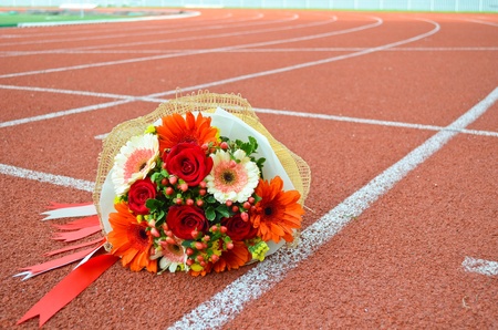 Flower bouquet on the running trackの写真素材