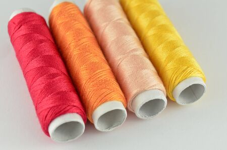 Colorful yarn on white background