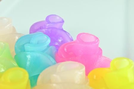 Closeup of colorful Thai sweetmeat pudding, Khanom Chanの写真素材