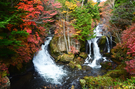 Waterfall in autumnの写真素材