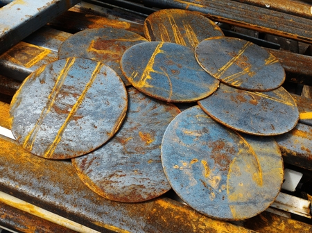 rust on old metal circle plate by mobile photographyの写真素材