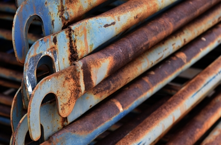 rusty on equipment of old scaffold for backgroundの写真素材