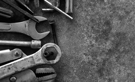 Many tool on cement ground in black and white photographyの写真素材
