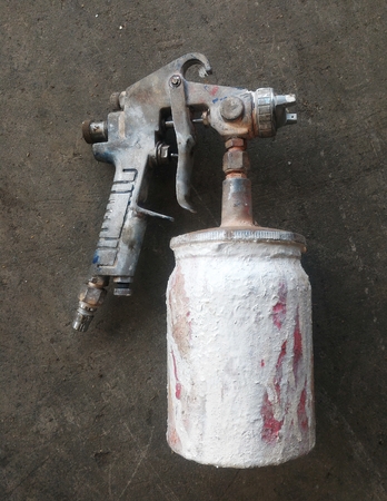 dirty color spray on dirty cement ground after use a long timeの写真素材
