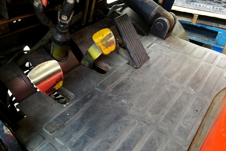 old break and accelerator of forklift truck after used a long timeの写真素材