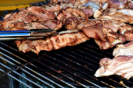 grill pork on grid in big partyの写真素材