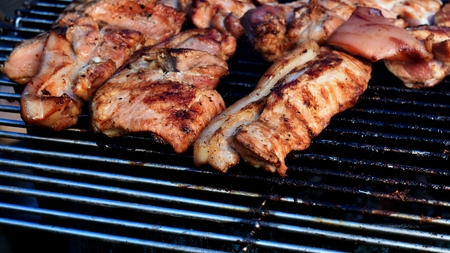 grill pork on grid for big partyの写真素材