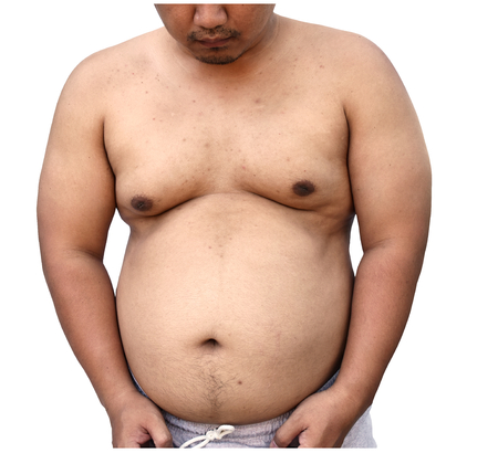 fat body of asian man on white backgroundの写真素材