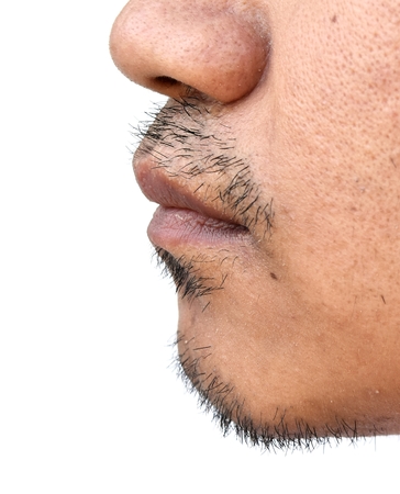 mustache face of asian man on white backgroundの写真素材