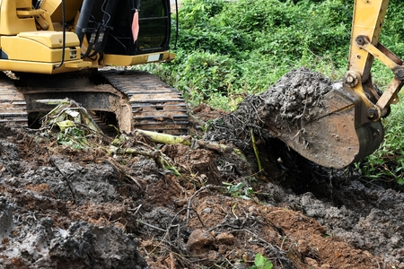 backhoe dig groundの写真素材