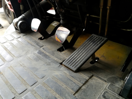 old break and accelerator of forklift truck after used a long timeの写真素材