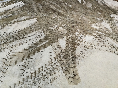 tire track of forklift on dirty ground