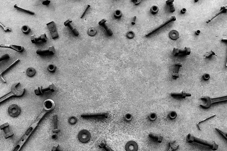 many rust steel on cement ground in black and white photographyの写真素材