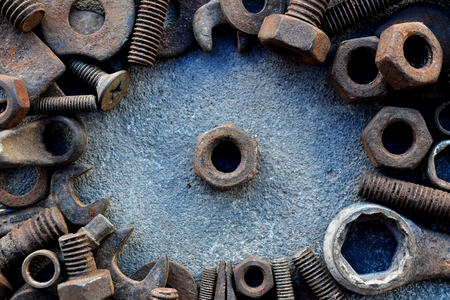many rust steel on cement groundの写真素材