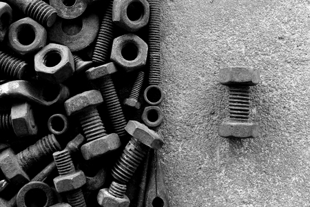 many rust steel on cement ground in black and white photographyの写真素材