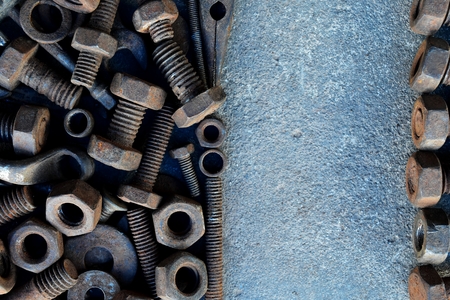 many rust steel on cement groundの写真素材