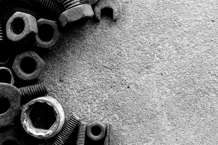 many rust steel on cement ground in black and white photographyの写真素材