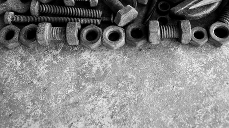 many rust steel on cement ground in black and white photographyの写真素材