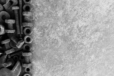 many rust steel on cement ground in black and white photographyの写真素材