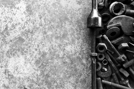 many rust steel on cement ground in black and white photographyの写真素材