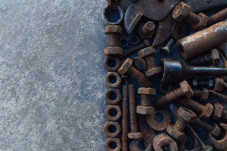 many rust steel on cement groundの写真素材