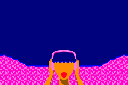 curly hair woman listen music in happy timeのイラスト素材