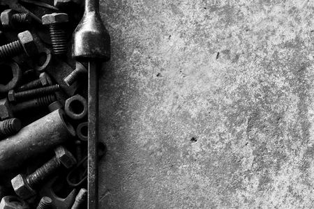 many rust steel on cement ground in black and white photographyの写真素材