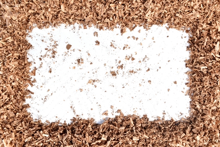wood saw dust on white backgroundの写真素材
