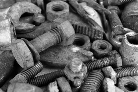 many rust steel on cement ground in black and white photographyの写真素材