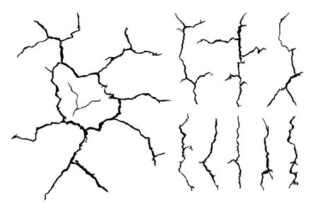 details many lines of crack ground for abstract background on white backgroundのイラスト素材