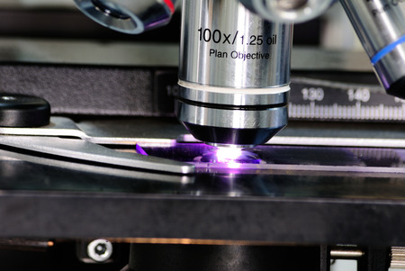 Microscope in laboratory.