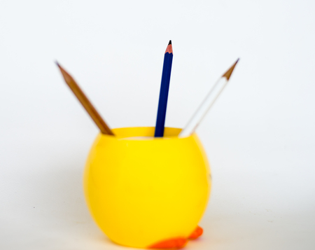 Group of pencils  in yellow cup.の写真素材