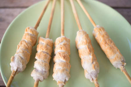 roasted pork on plateの写真素材