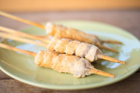 roasted pork on plateの写真素材