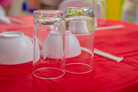 water glass on red table.の写真素材