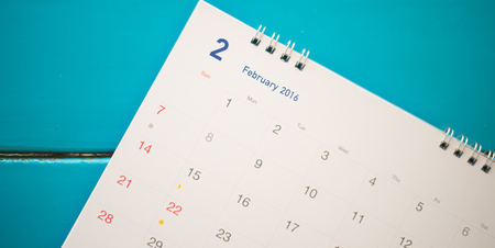 Closeup calendar 2016 FEBRUARY in blue tone.の写真素材
