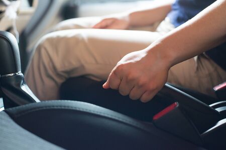 Female driving car. Vintage filter.の写真素材